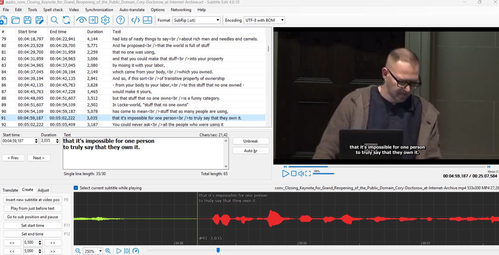subtitle-edit-icon Close-up of a Subtitle Edit caption timeline used as the course card image for Subtitle Edit for Captioning Professionals