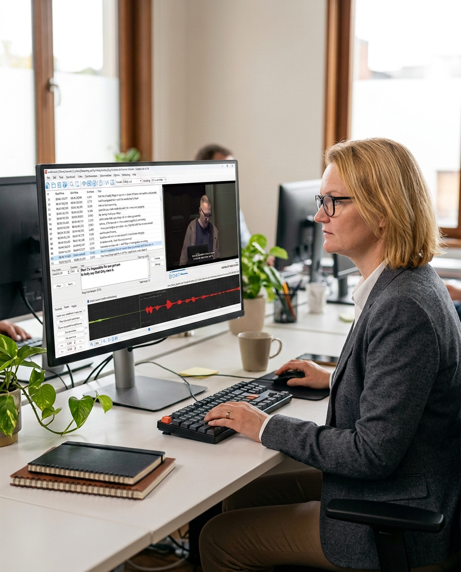 Bianca Rentsch Captioning Work Bianca Rentsch working in captioning software at her desk